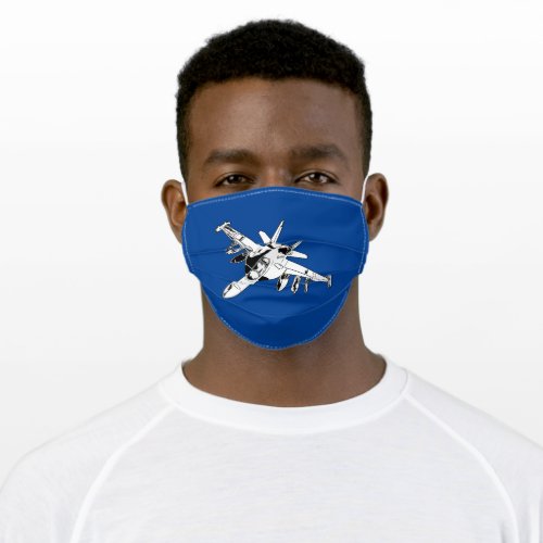 Blue  White Fighter Jet Aviation Adult Cloth Face Mask