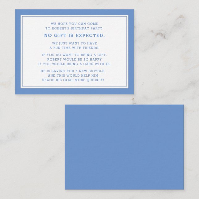 Blue White Fiver 5 Dollar Birthday Party Enclosure Card (Front/Back)