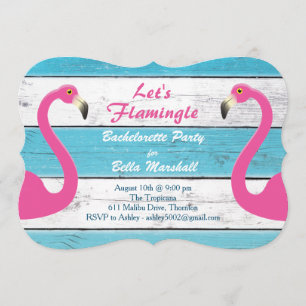 Blue & White Flamingo Bachelorette Party Invite