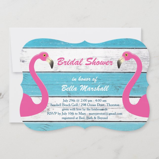 Blue & White Flamingo Bridal Shower Invitation (Front)