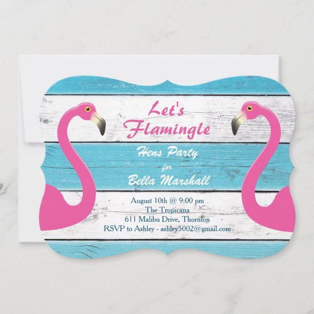 Blue & White Flamingo Hens Party Invite (Front)
