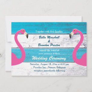 Blue & White Flamingo Wedding Invitation