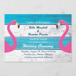 Blue & White Flamingo Wedding Invitation