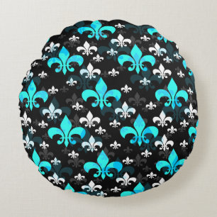 Blue White Fleur De Lis Round Pillow