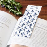 Blue, white fleur-de-lis seamless pattern bookmarks<br><div class="desc">Personalized book club name,  blue and white fleur-de-lis seamless pattern</div>