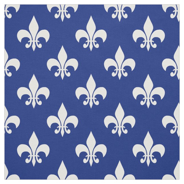Blue White Fleur-de-lis Textile Fabric (Swatch)