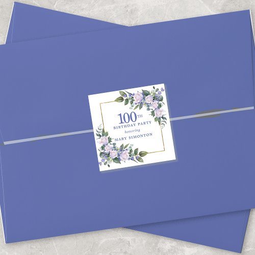 Blue White Floral 100th Birthday Envelope Seal