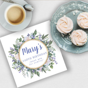 Blue White Floral 100th Birthday Thank You Napkins