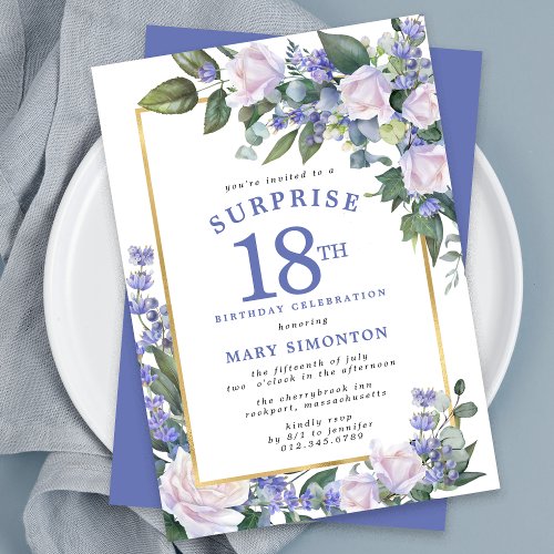 Blue White Floral 18th Birthday Surprise Party