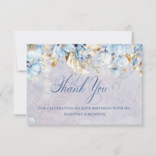 Blue White Floral 30th Birthday Thank You Flat