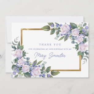 Blue White Floral 60th Birthday Photo Flat Thank You Card