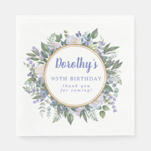 Blue White Floral 95th Birthday Thank You Napkins