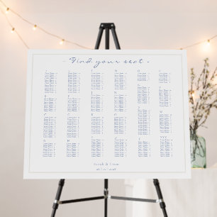 Blue & White Floral Alphabet Wedding Seat Chart  Foam Board