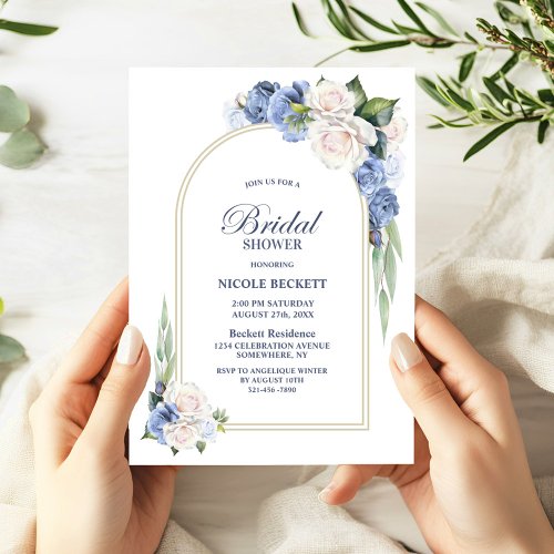 Blue White Floral Arch Bridal Shower Invitation