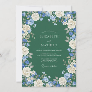 Blue White Floral Arch Romance Wedding Invitation