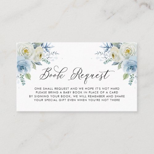 Blue  White Floral Baby Shower Book Request Card