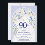 Blue White Floral Boho Arch 90th Birthday Party Invitation<br><div class="desc">Such a pretty blue and white floral pattern decorates a Boho arch. Elegant white daisies and dainty blue meadow wildflowers create the perfect spring and summer palette. Crisp blue text pops against the white background. Feminine and elegant design. This item is part of the Boho Arch Blue and White Floral...</div>