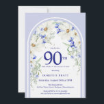 Blue White Floral Boho Arch 90th Birthday Party Invitation<br><div class="desc">Such a pretty blue and white floral pattern decorates a Boho arch. Elegant white daisies and dainty blue meadow wildflowers create the perfect spring and summer palette. Crisp blue text pops against the white background. Feminine and elegant design. This item is part of the Boho Arch Blue and White Floral...</div>