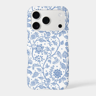 Blue White Floral Boho Botanical Pattern Whimsical iPhone 17 Pro Case