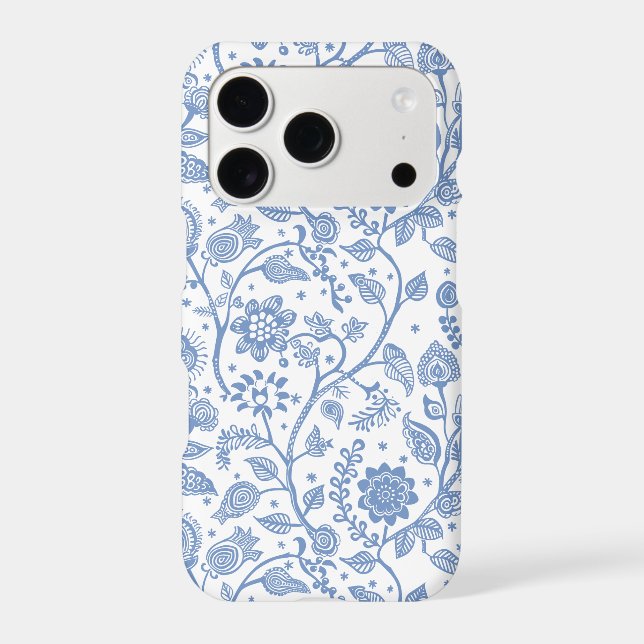Blue White Floral Boho Botanical Pattern Whimsical Case-Mate iPhone Case (Back)