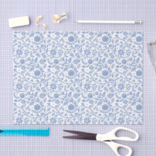 Blue White Floral Boho Botanical Pattern Whimsical Tissue Paper