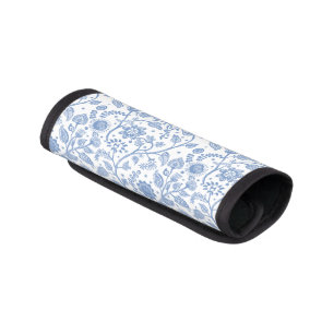 Blue White Floral Botanical Pattern Boho Whimsical Luggage Handle Wrap