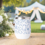 Blue White Floral Botanical Pattern Whimsical Boho Thermal Wine Tumbler