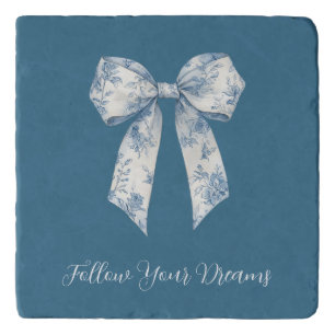 Blue White Floral Bow Christmas Trivet