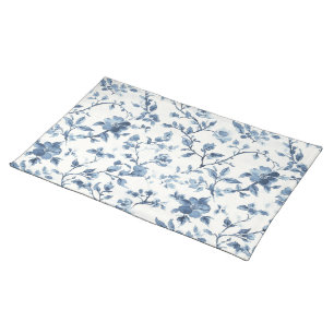 Blue White Floral Bridal Shower Cloth Placemat