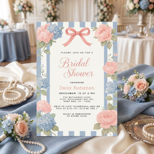 Blue White Floral Bridal Shower Custom Invitation