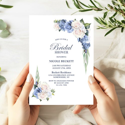 Blue White Floral Bridal Shower Invitation