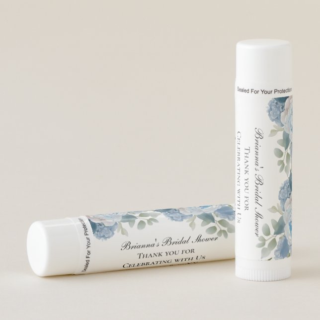Blue White Floral  Bridal Shower Lip Balm Favors (Front)