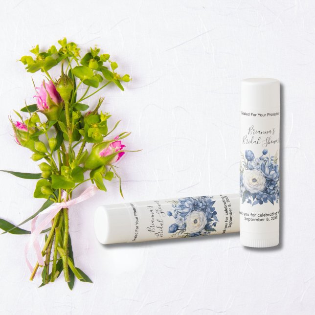 Blue White Floral Bridal Shower Lip Balm Favors (Blue White Floral Bridal Shower Lip Balm favors. Personalized)