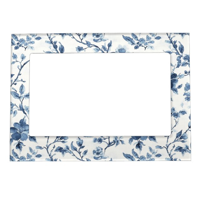 Blue White Floral Bridal Shower Magnetic Frame (Front)