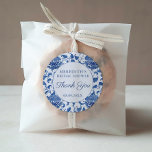 Blue & White Floral Bridal Shower Thank You Favor  Classic Round Sticker<br><div class="desc">Wedding Shower or Baby Shower thank you favor stickers featuring a handpainted blue and white chinoiserie background pattern based on a pattern seen on a vintage ginger jar.</div>