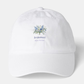 blue white floral bridesmaid name purple modern tr hat
