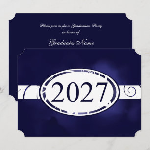 Blue & White Floral Button 2027 Graduation Party Invitation