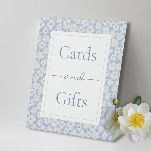 Blue & White Floral Cards & Gifts Event Wedding Pedestal Sign (Creator Uploaded)