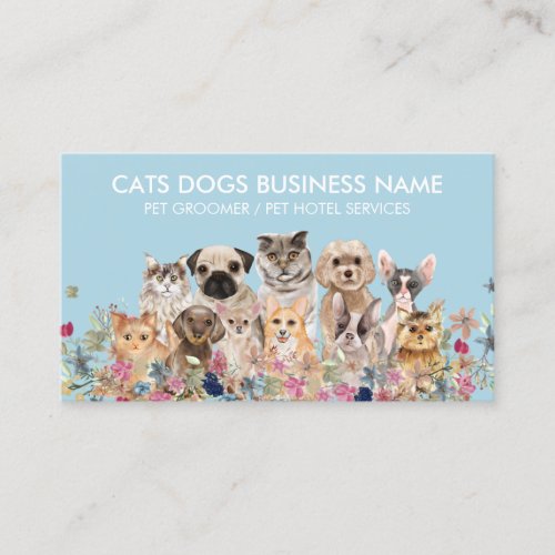 Blue White Floral Cats Dogs Pet Sitter Business Card