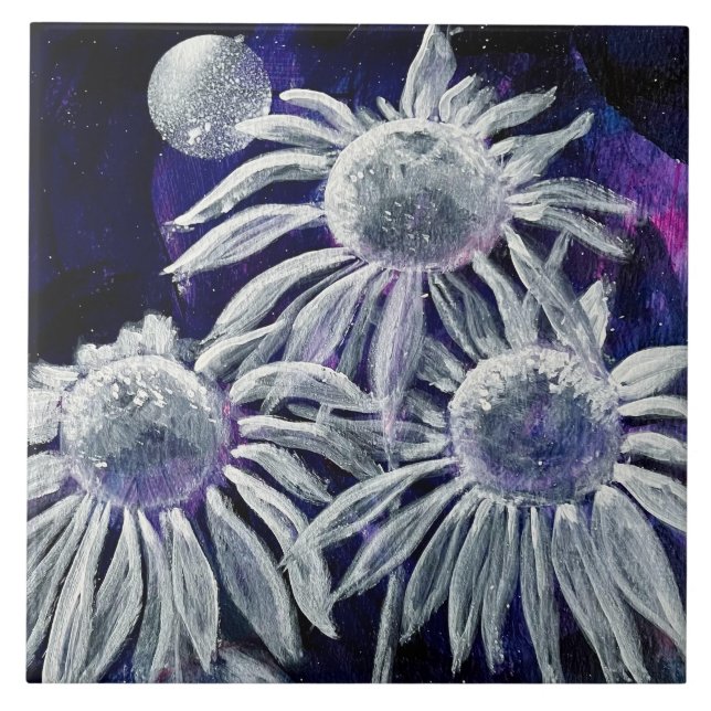 Blue White Floral  Ceramic Tile (Front)