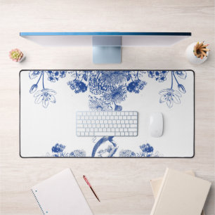 Blue & White Floral China Pattern Ming Vase Desk Mat