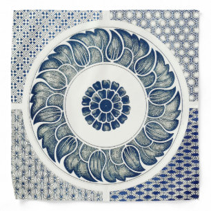 Blue White Floral Chinese Round Bandana