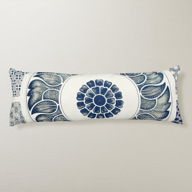 Blue White Floral Chinese Round Body Pillow (Back)