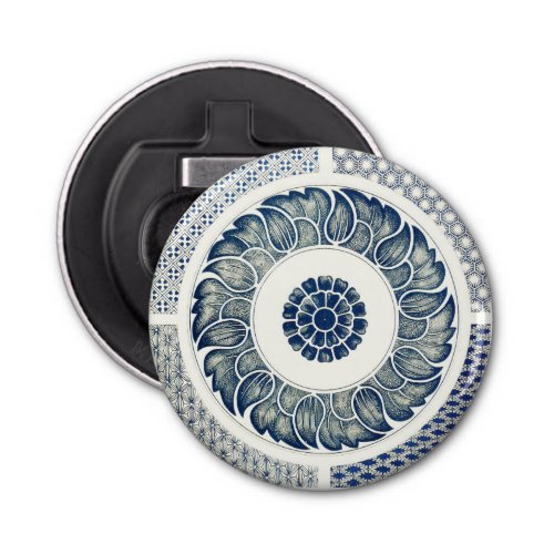 Blue White Floral Chinese Round Bottle Opener