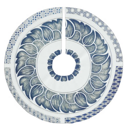 Blue White Floral Chinese Round Brushed Polyester Tree Skirt