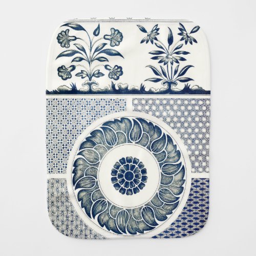Blue White Floral Chinese Round Burp Cloth