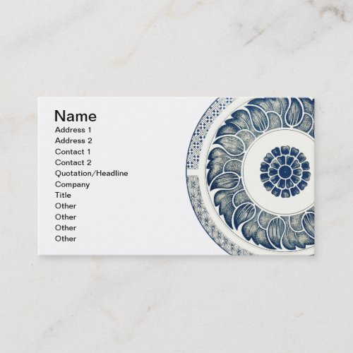 Blue White Floral Chinese Round Business Card