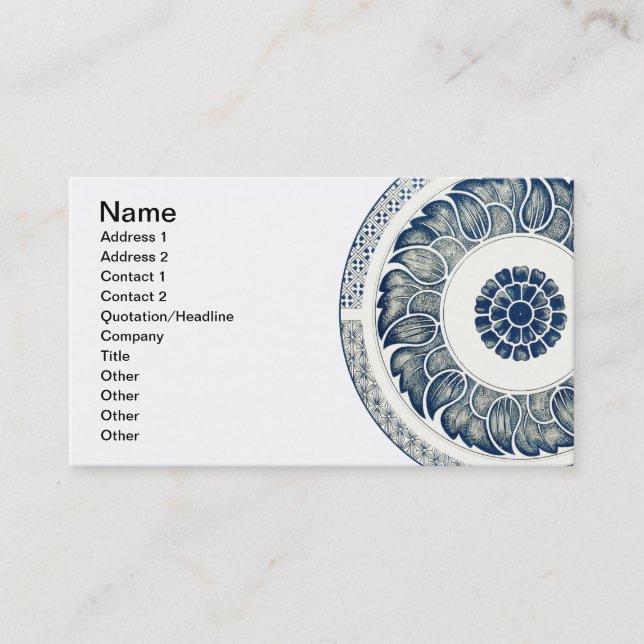 Blue White Floral Chinese Round Business Card (Front)