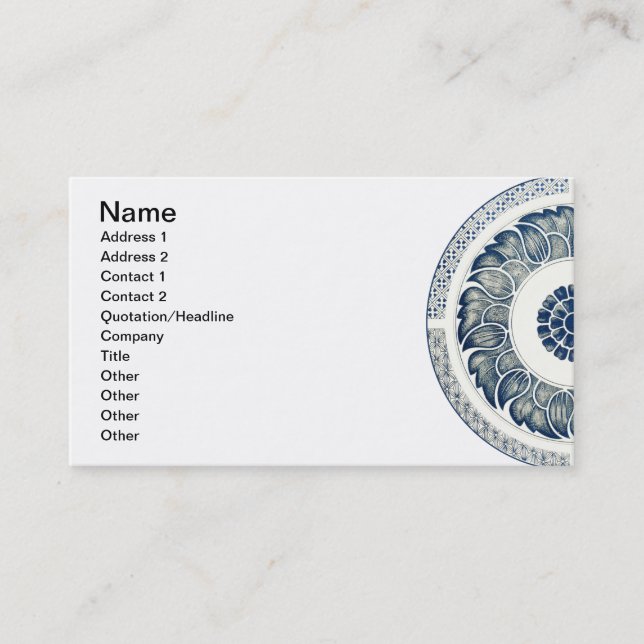 Blue White Floral Chinese Round Business Card (Front)