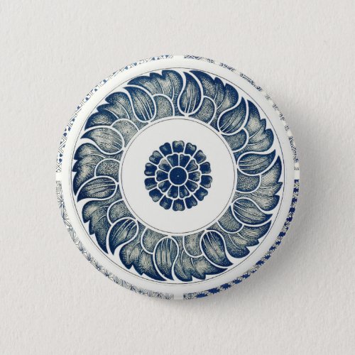 Blue White Floral Chinese Round Button
